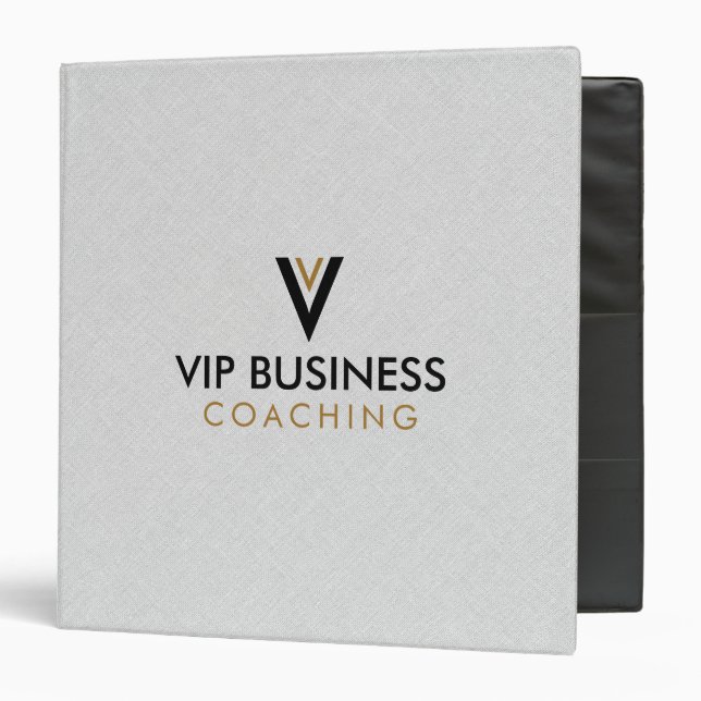 Monogram Minimalistic Grey Linen 3 Ring Binder (Front/Inside)