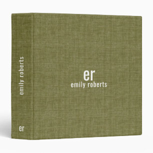 Monogram Minimalistic Olive Green Linen Texture Binder