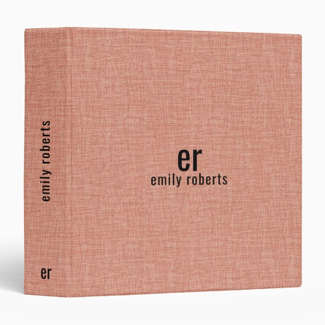 Monogram Minimalistic Salmon Red Linen Texture Binder (Front/Spine)