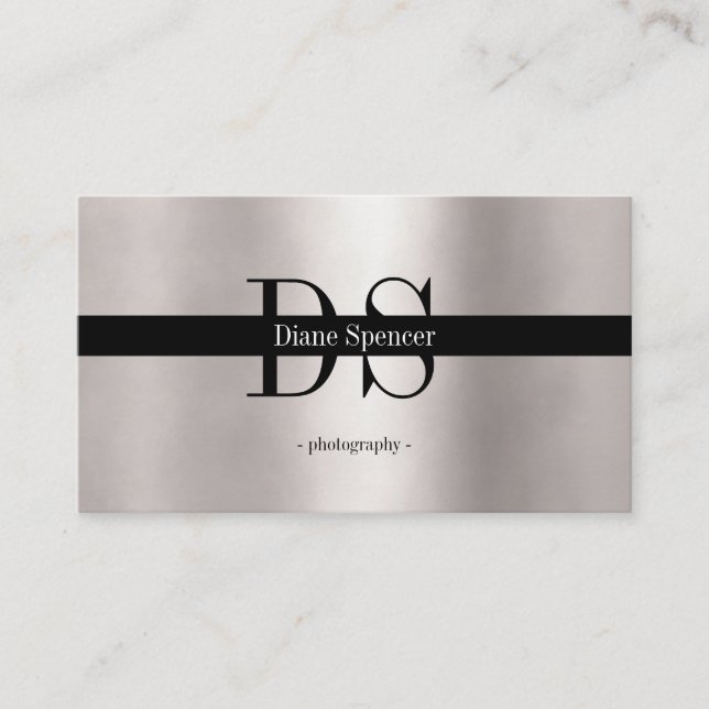 monogram, minimalistic silver black  business card (Front)