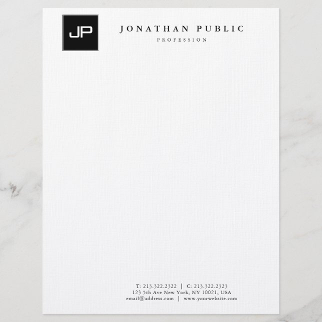 Monogram Minimalistic Template Elegant Linen Letterhead (Front)