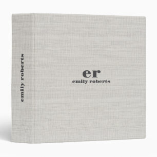 Monogram Minimalistic White Burlap Grey Typography Binder
