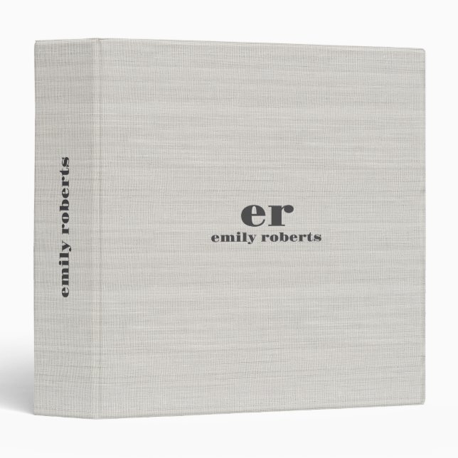 Monogram Minimalistic White Burlap Grey Typography Binder (Front/Spine)