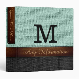 Monogram Mint & Black Burlap Rustic Jute Binder