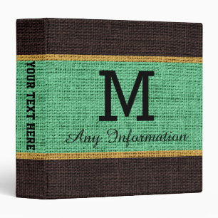 Monogram Mint Burlap Linen Rustic Jute Binder