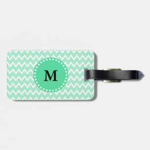 Monogram Mint Green and White Chevron Pattern Luggage Tag