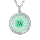 Monogram Mint Green and White Chevron Pattern