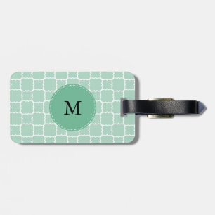 Monogram Mint Green and White Quatrefoil Pattern Luggage Tag