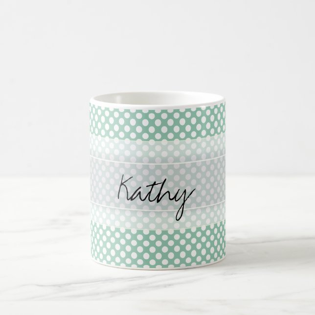 Monogram Mint Green Cute Chic Polka Dot Pattern Coffee Mug (Center)