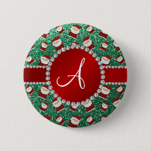 Monogram mint green glitter christmas santa claus 2 inch round button