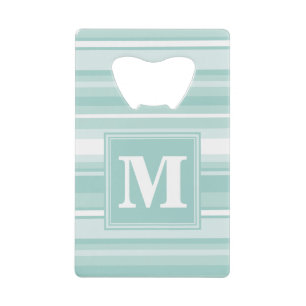 Monogram mint green stripes credit card bottle opener