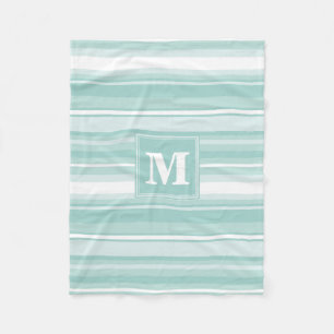 Monogram mint green stripes fleece blanket