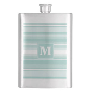 Monogram mint green stripes hip flask