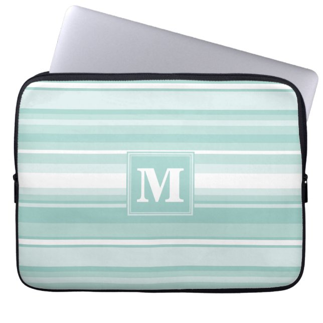 Monogram mint green stripes laptop sleeve (Front)