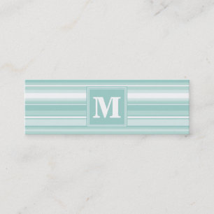 Monogram mint green stripes mini business card