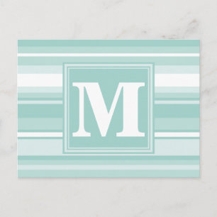 Monogram mint green stripes postcard