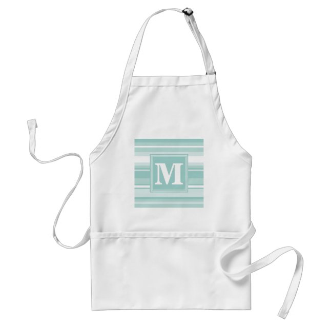 Monogram mint green stripes standard apron (Front)
