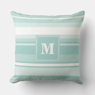 Monogram mint green stripes throw pillow