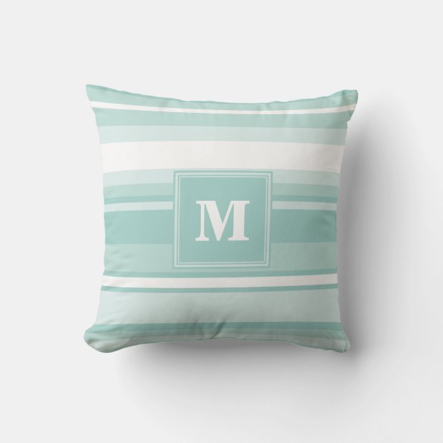 Monogram mint green stripes throw pillow (Front)
