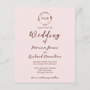 Monogram Misty Rose Budget Wedding Invitation