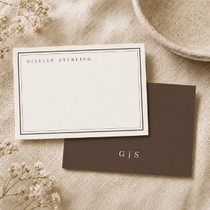 Monogram Mocha Brown Ivory Double Border Card