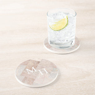 Monogram Modern Abstract Elegant Faux Stone Coaster