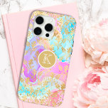Monogram Modern Abstract Glitter Personalized iPhone 15 Pro Max Case<br><div class="desc">Monogram Modern Abstract Glitter Personalized iPhone 15 Pro Max Case Phone Case features a colourful abstract liquid art background in pink, purple, red and blue with a pattern of gold flowers and accented with faux gold glitter and personalized with your custom monogram in the centre. Perfect gift for her for...</div>