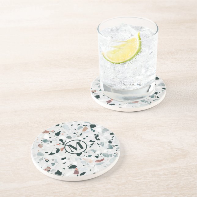 Monogram Modern Abstract Terrazzo Pattern Coaster (Side)