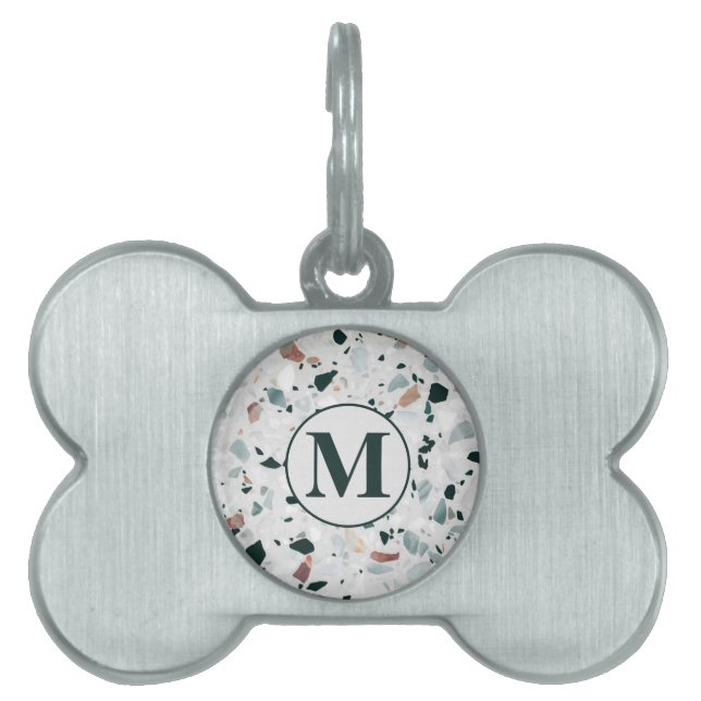 Monogram Modern Abstract Terrazzo Pattern Pet ID Tag (Front)