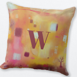 Monogram Modern Abstract Yellow Throw Pillow