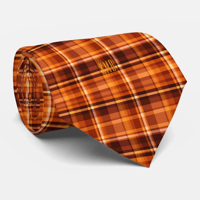 Monogram Modern Autumn-Fall Plaid Pattern Necktie (Rolled)
