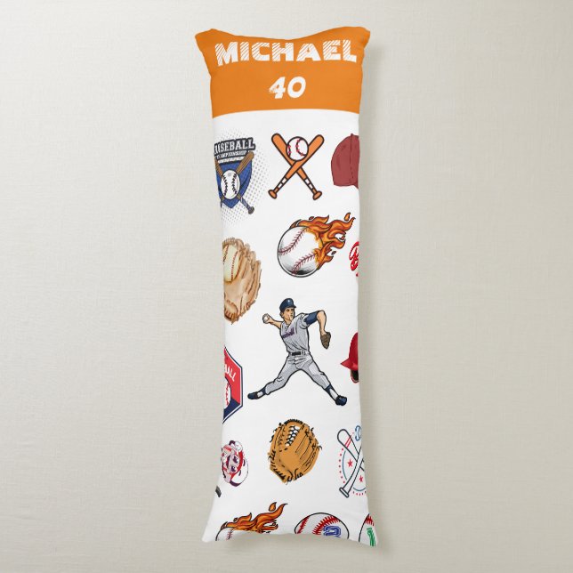 Monogram modern baseball player illustrations body pillow (Front Vertical)