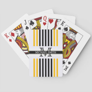 Monogram Modern Black Amber Stripes Pattern Playing Cards