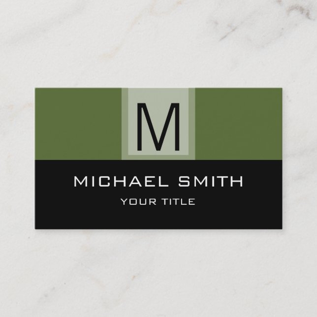 Monogram Modern Black & Deep spring bud Background Business Card (Front)