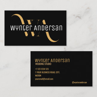 Monogram Modern Black Gold Chic Minimal Custom Business Card