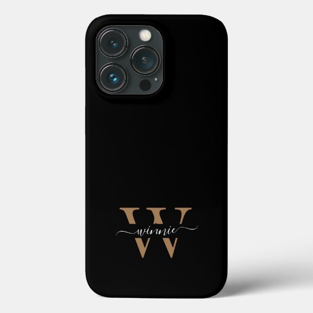 Monogram Modern Black Gold Script Name Case-Mate iPhone Case (Back)