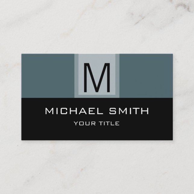 Monogram Modern Black & Grey Background Business Card (Front)