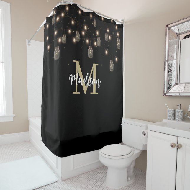 Monogram Modern Black Mason Jar Lights (In Situ)