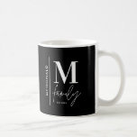 Monogram modern black personalized photo family coffee mug<br><div class="desc">Monogram modern family navy black and white monochrome stylish elegant photo matching family gift. Ideal for family reunions, vacations, birthday and Christmas parties.</div>