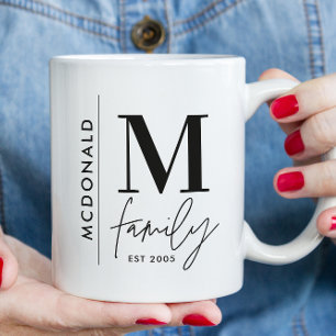 Monogram modern black personalized photo family coffee mug