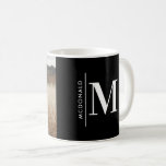 Monogram modern black personalized photo family coffee mug<br><div class="desc">Monogram modern family navy black and white monochrome stylish elegant photo matching family gift. Ideal for family reunions,  vacations,  birthday and Christmas parties.</div>