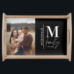Monogram modern black personalized photo family serving tray<br><div class="desc">Monogram modern family navy black and white monochrome stylish elegant photo matching family gift. Ideal for family reunions,  vacations,  birthday and Christmas parties.</div>