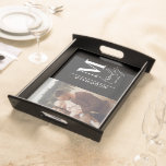 Monogram modern black personalized photo family serving tray<br><div class="desc">Monogram modern family navy black and white monochrome stylish elegant photo matching family gift. Ideal for family reunions,  vacations,  birthday and Christmas parties.</div>