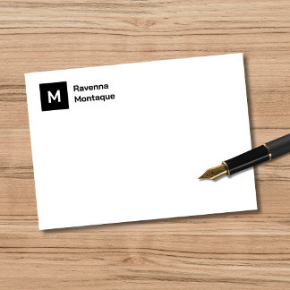 Monogram Modern Black Personalized Script Card