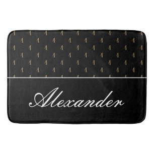 Monogram Modern Black White Gold Elegant Bath Mat
