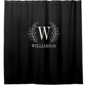 Monogram Modern Black White Laurel Wreath