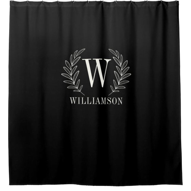 Monogram Modern Black White Laurel Wreath (Front)