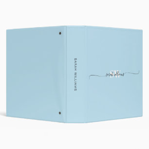 Monogram Modern Blue Elegant Chic Script Name Binder