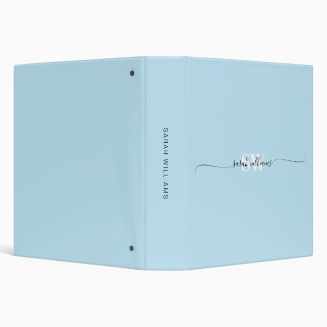 Monogram Modern Blue Elegant Chic Script Name Binder (Background)