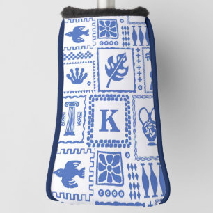 Monogram Modern Blue White Abstract Pattern Golf Head Cover